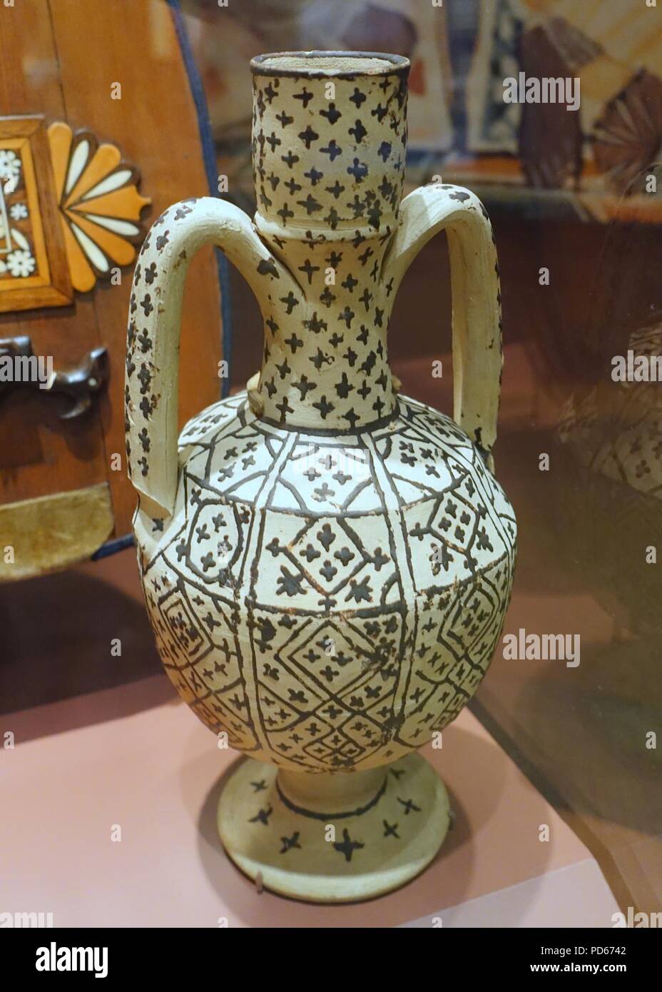 Amphora, Tangier and Fas, Morocco, late 1800s, clay, glaze, resin - Stock Photo