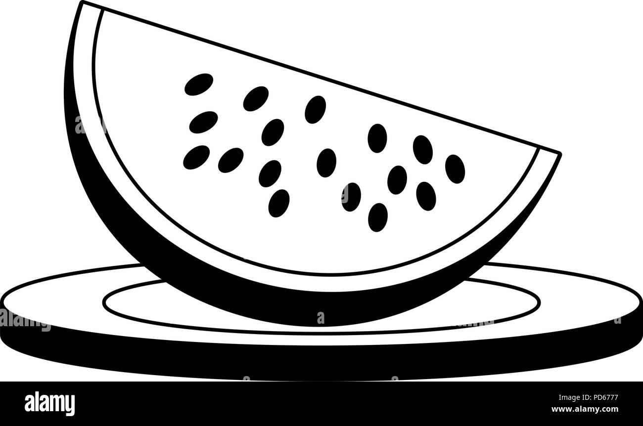 Watermelon sliced on dish in black and white Stock Vector Image & Art ...