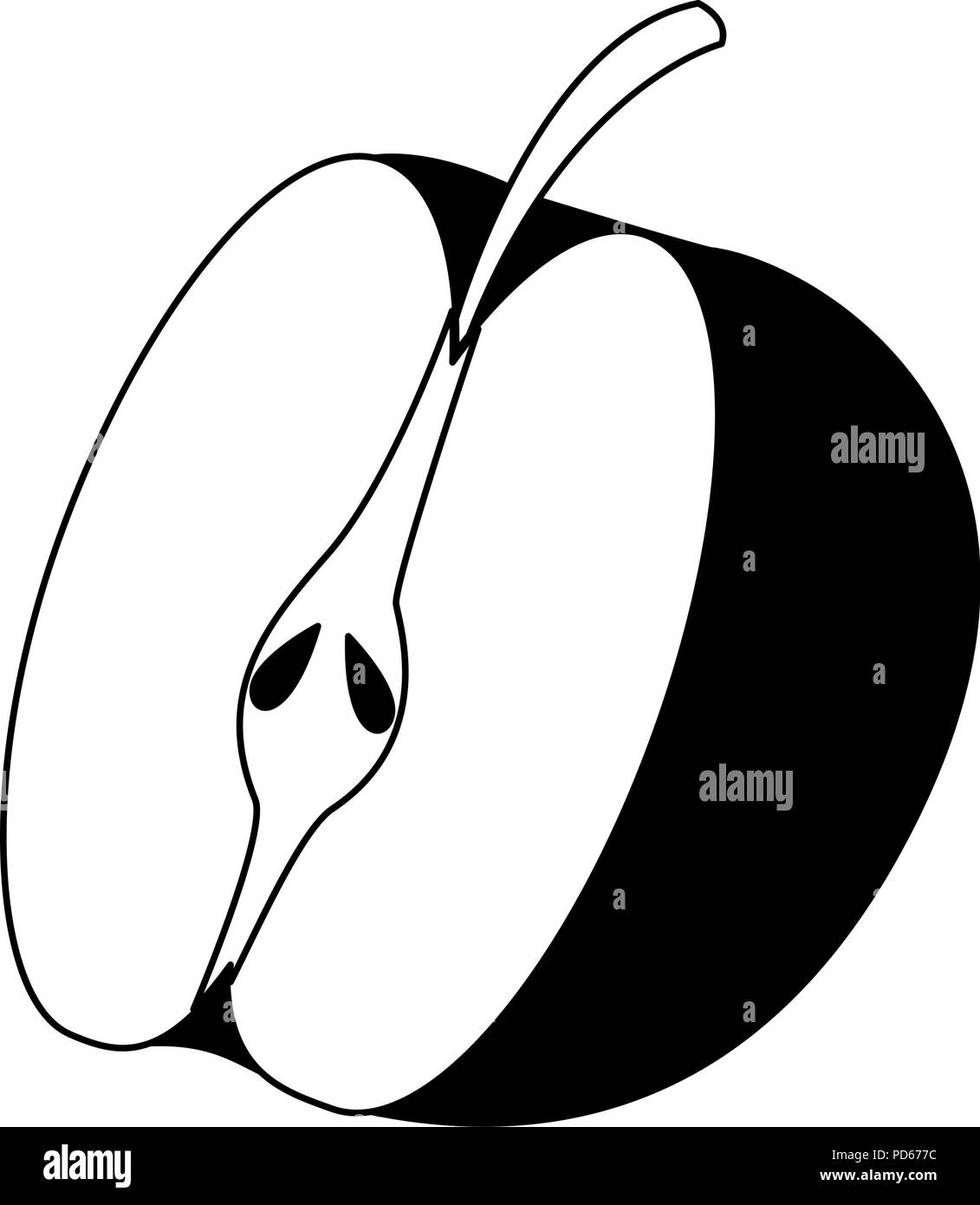 Apple half cut in black and white Stock Vector