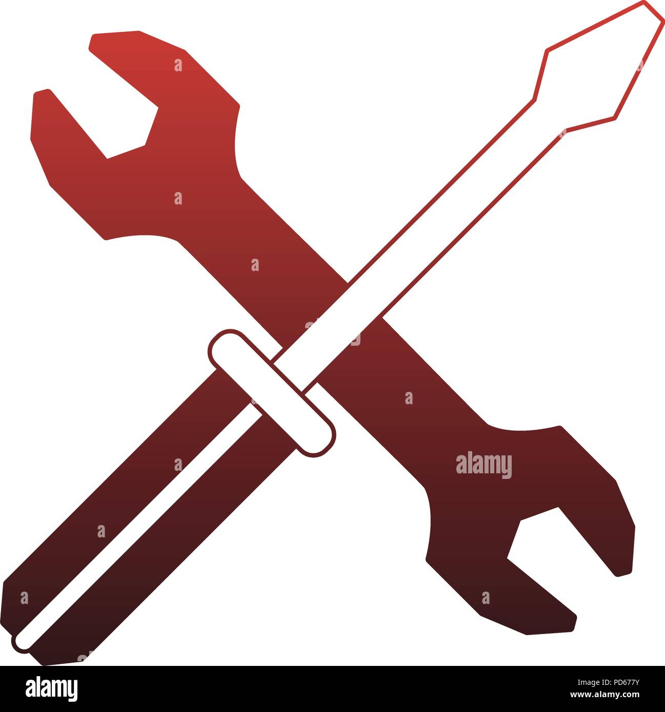 Screwdriver and wrench construction tools red lines Stock Vector Image