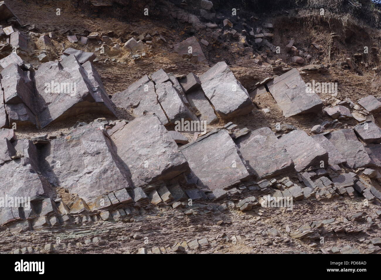 Stratigraphic Succession of Lithified River Sediment in a Road Cutting