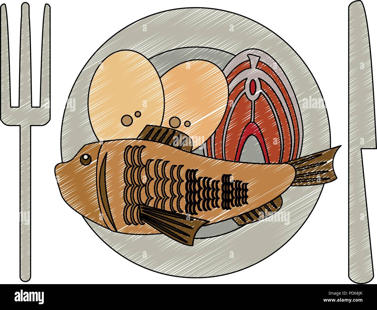 Delicious food on dish scribble Stock Vector