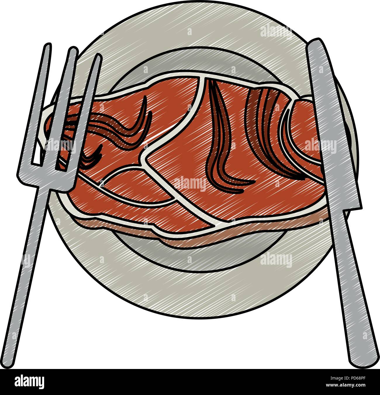 Delicious meat on dish scribble Stock Vector