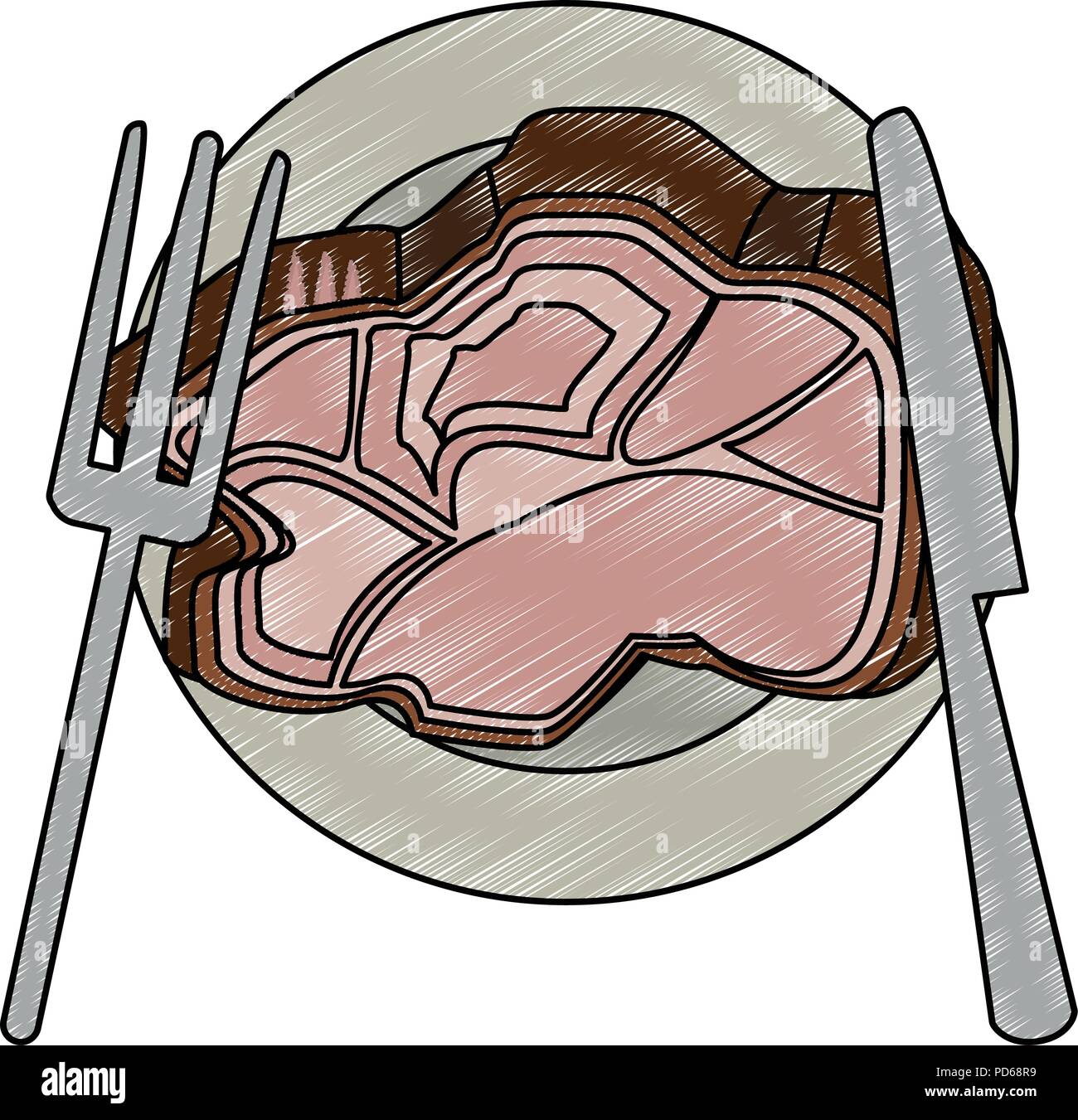 Delicious meat on dish scribble Stock Vector