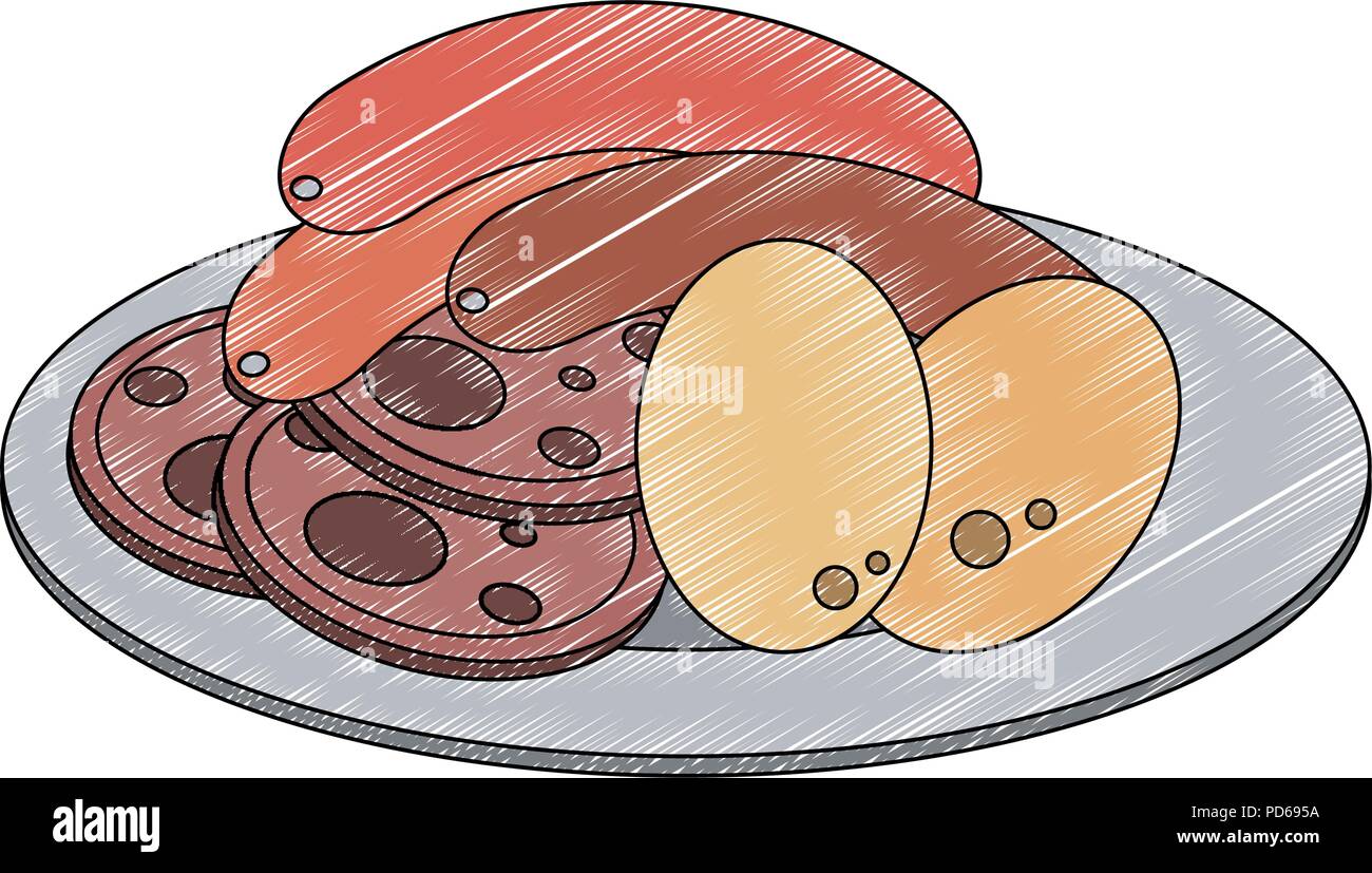 Delicious meat on dish scribble Stock Vector