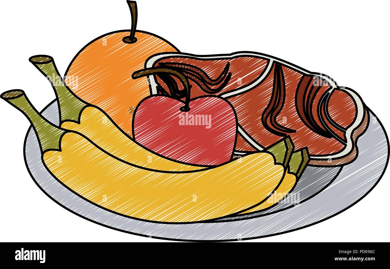 Healthy food on dish scribble Stock Vector