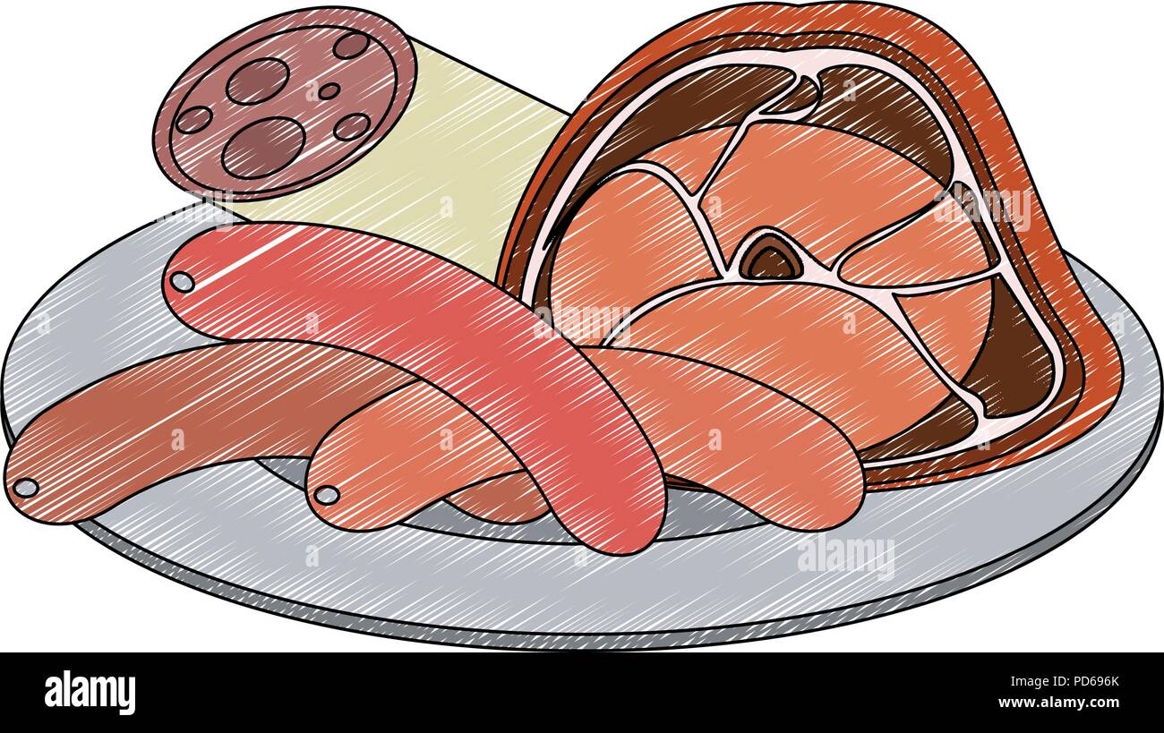 Delicious meat on dish scribble Stock Vector