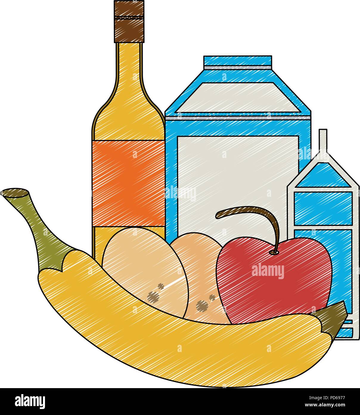 Healthy food on dish scribble Stock Vector