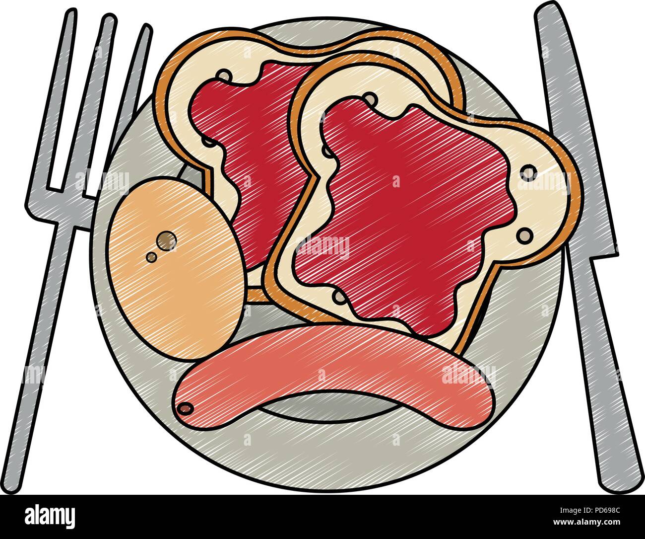 Delicious meat on dish scribble Stock Vector