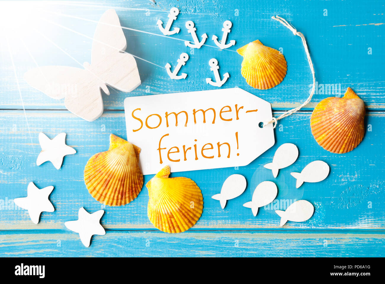Sunny Greeting Card With Sommerferien Means Summer Holidays Stock Photo