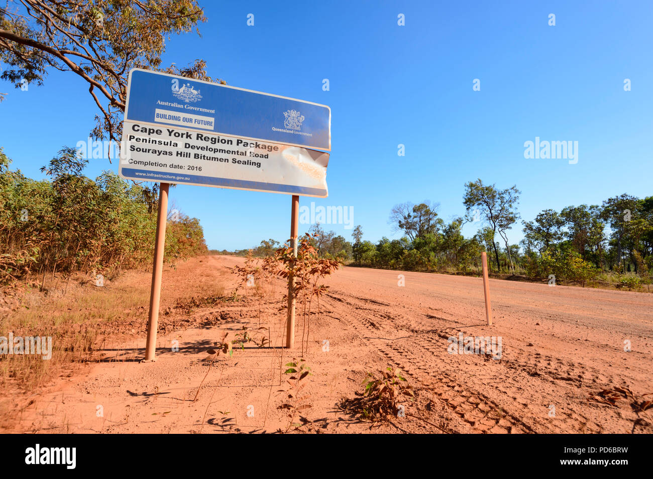 Road sign stating a project of bitumen sealing the Peninsula
