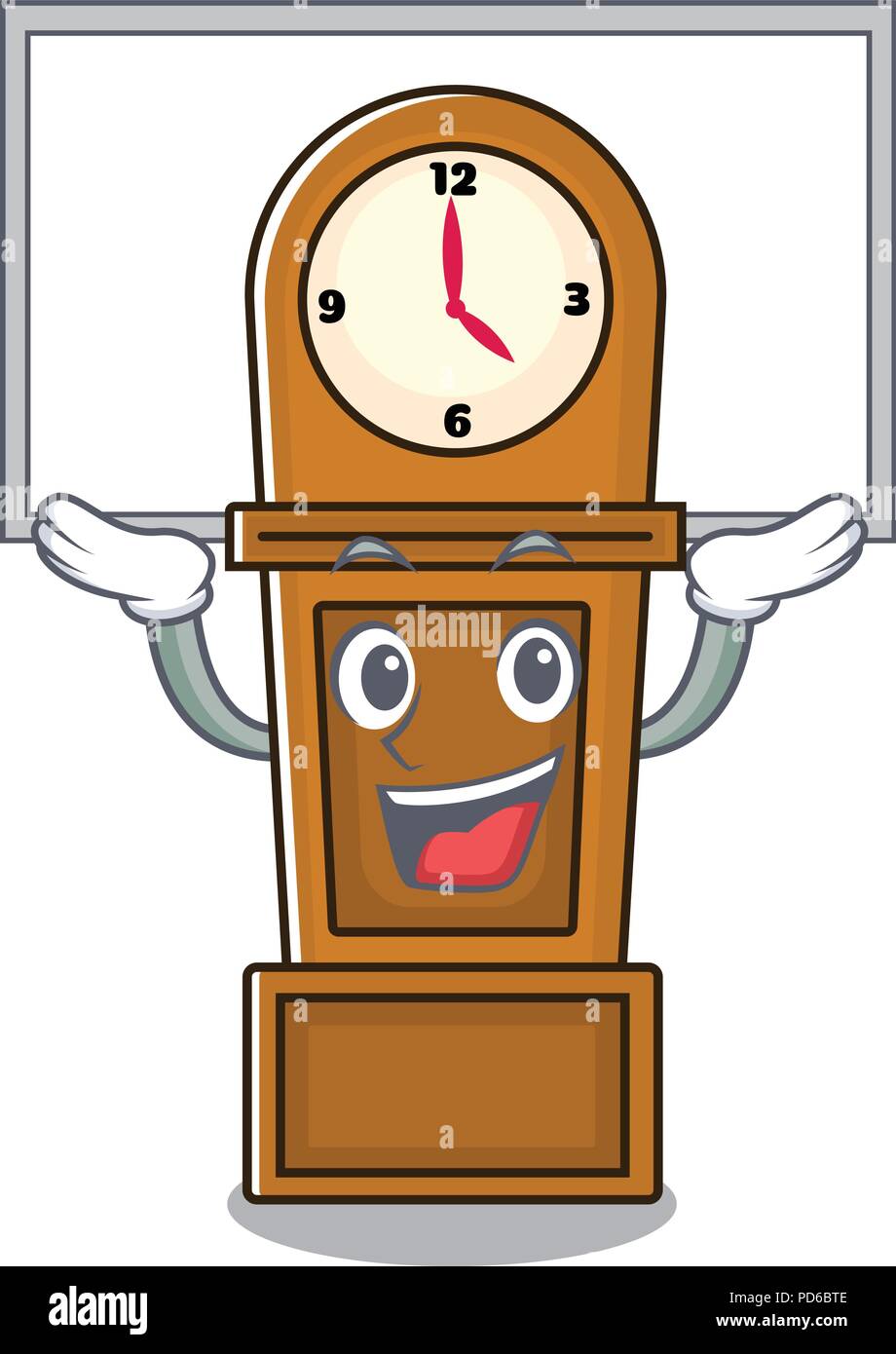 Up board grandfather clock character cartoon Stock Vector