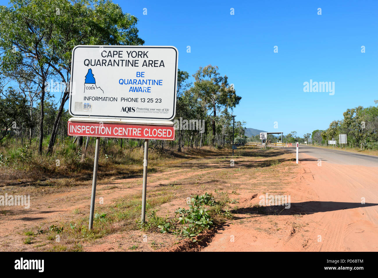 Road sign for Cape York Quarantine Area along the Peninsula Development