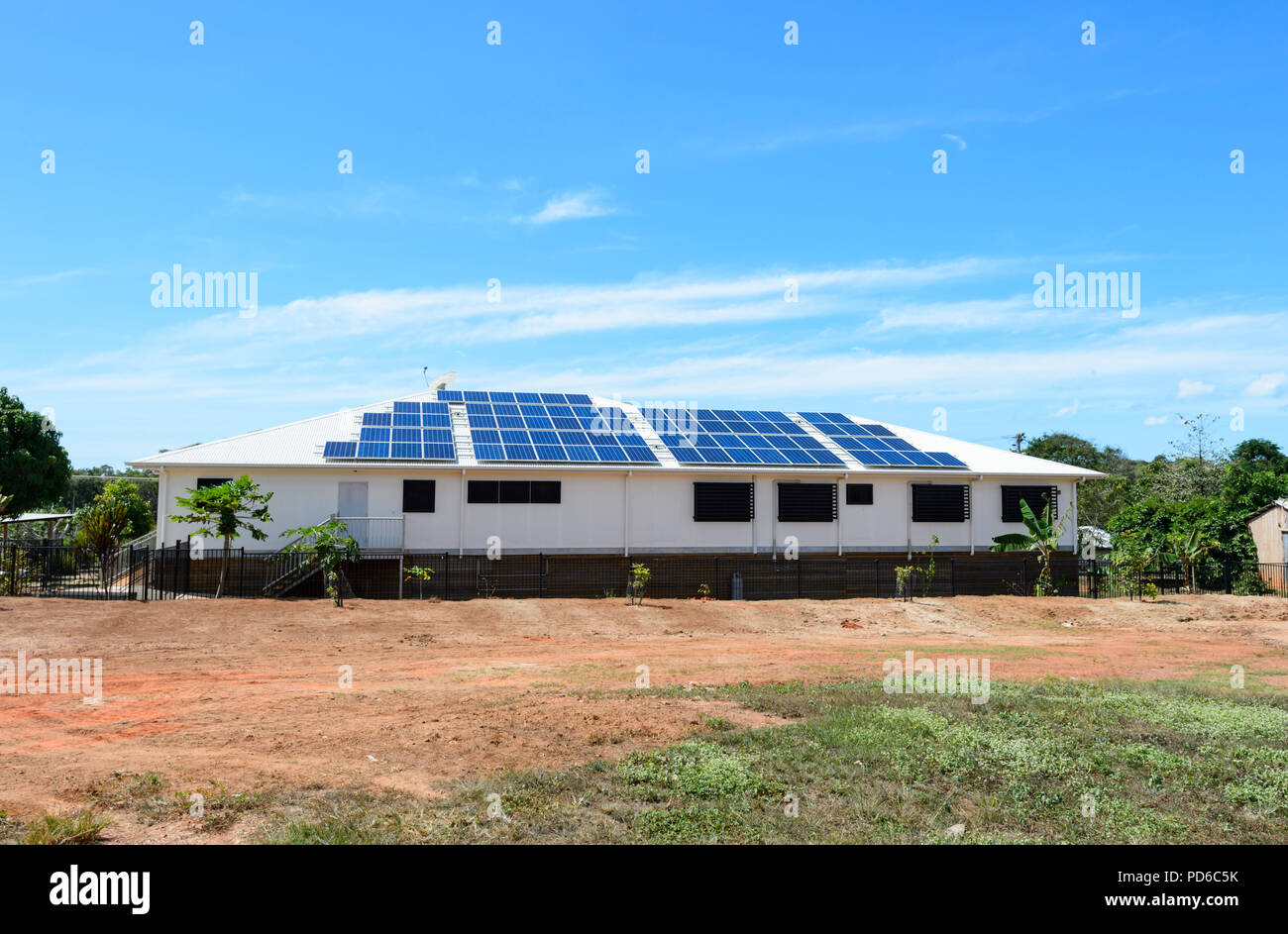 Solar panels on the roof of a house in Lockhart River, Cape York, Far