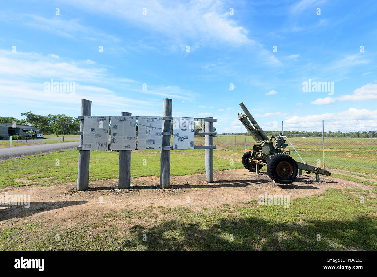 WWII Gun display at Lockhart River historic airport, Cape York, Far North Queensland, FNQ, QLD, Australia Stock Photo