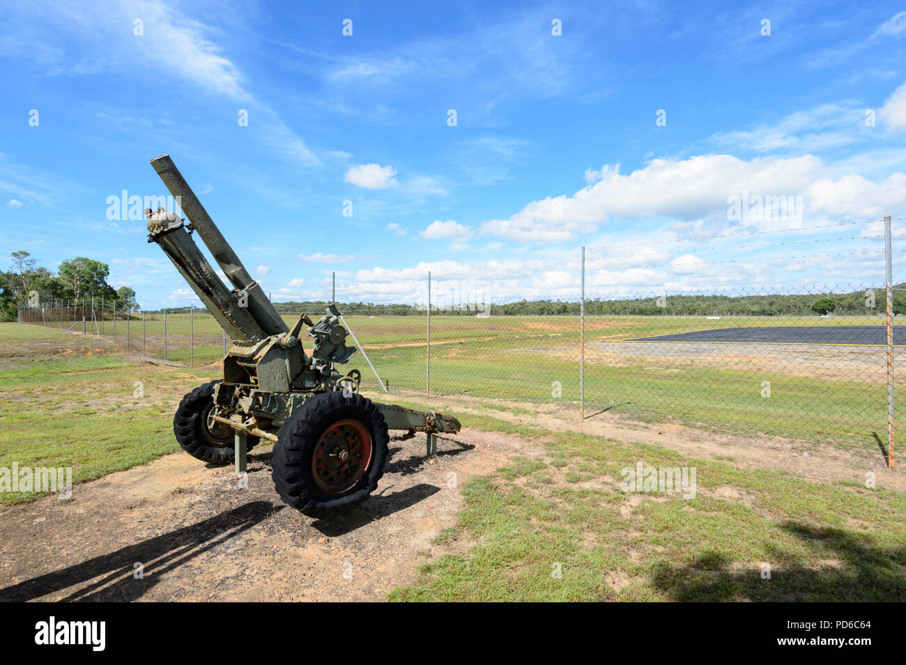 WWII Gun display at Lockhart River historic airport, Cape York, Far North Queensland, FNQ, QLD, Australia Stock Photo