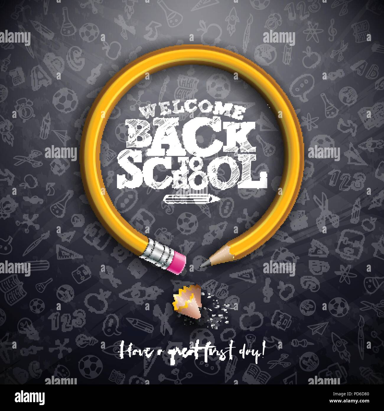 Back to school design with graphite pencil and typography lettering on ...