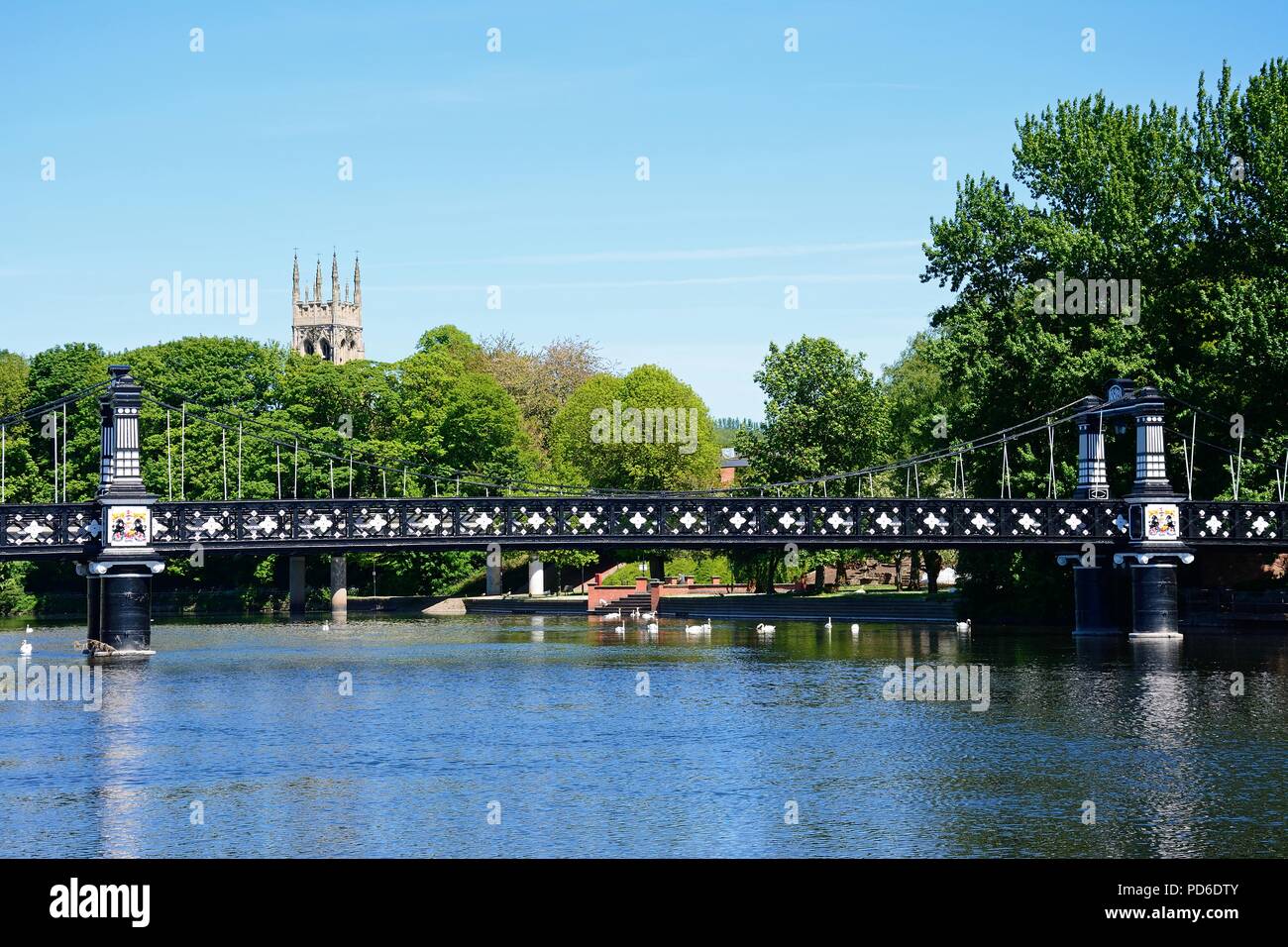 View of the Ferry Bridge also known as the Stapenhill Ferry Bridge and the River Trent, Burton upon Trent, Staffordshire, England, UK, Western Europe. Stock Photo