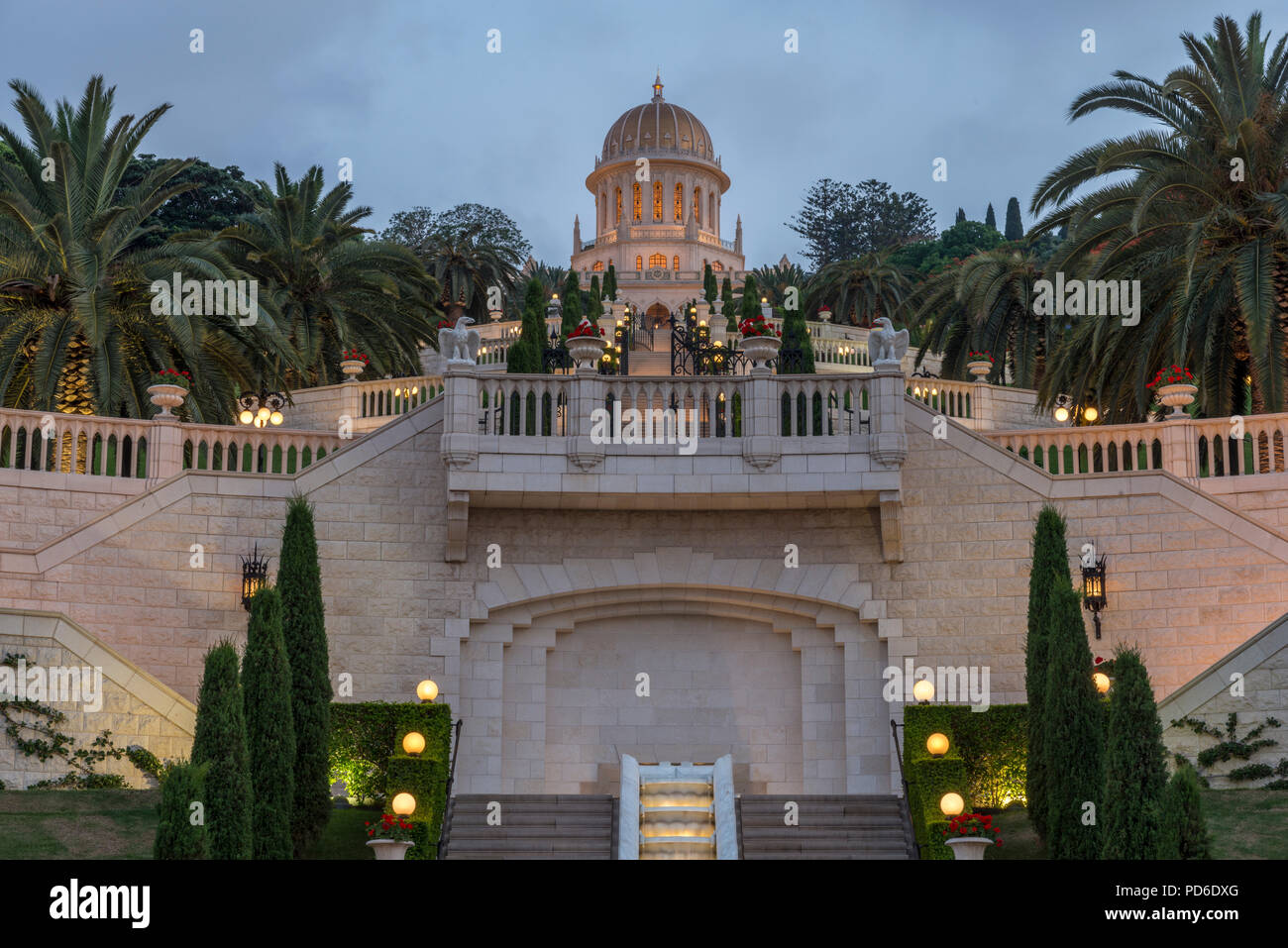 Haifa, May 30, 2018 : Bahai shrine in Bahai gardens at night Stock Photo