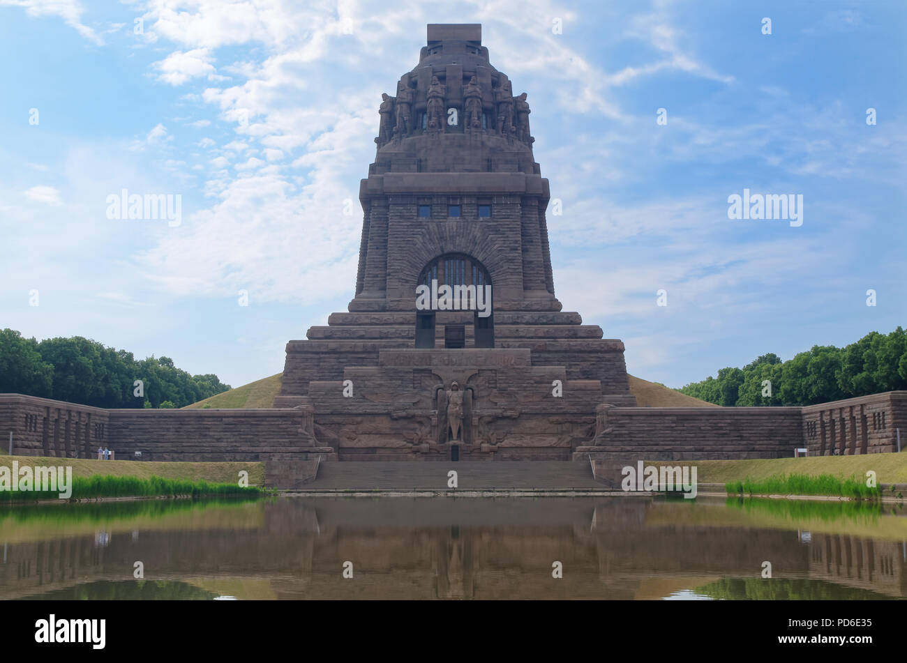 Monument to the Battle of the Nations (Das Völkerschlachtdenkmal) against blue cloudy sky, Leipzig, Germany. Designed by Bruno Schmitz Stock Photo