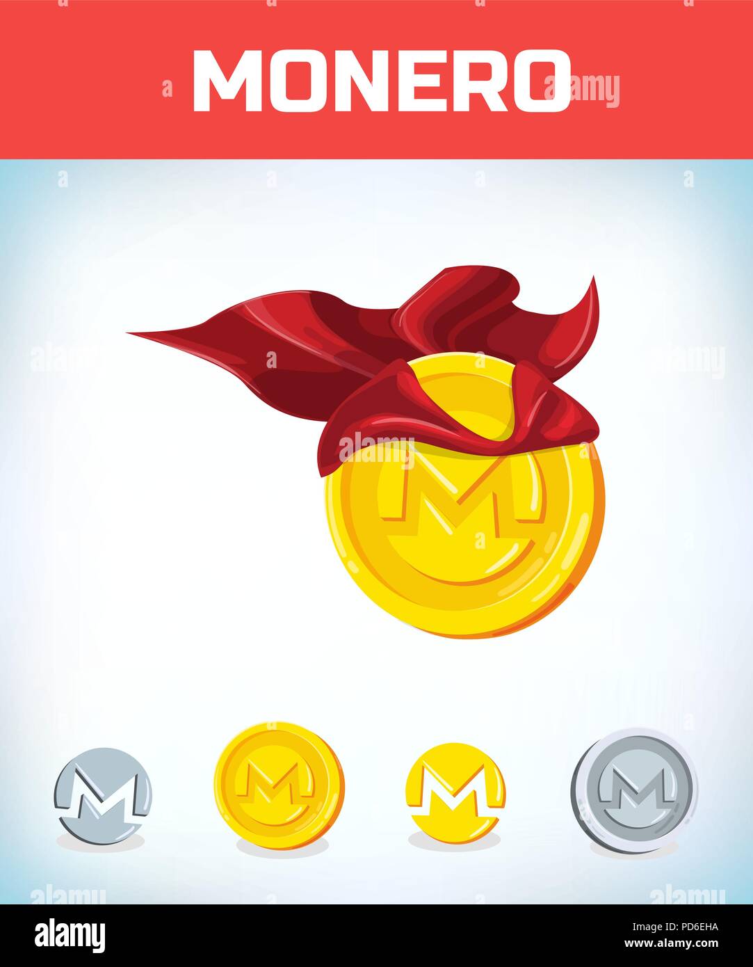 Funny super hero businessman flying monero. Miner bit coin digital currency  cryptocurrency. Orange coin with monero symbol isolated white background.  Virtual money concept. Cartoon Vector illustration flat style design Stock  Vector Image