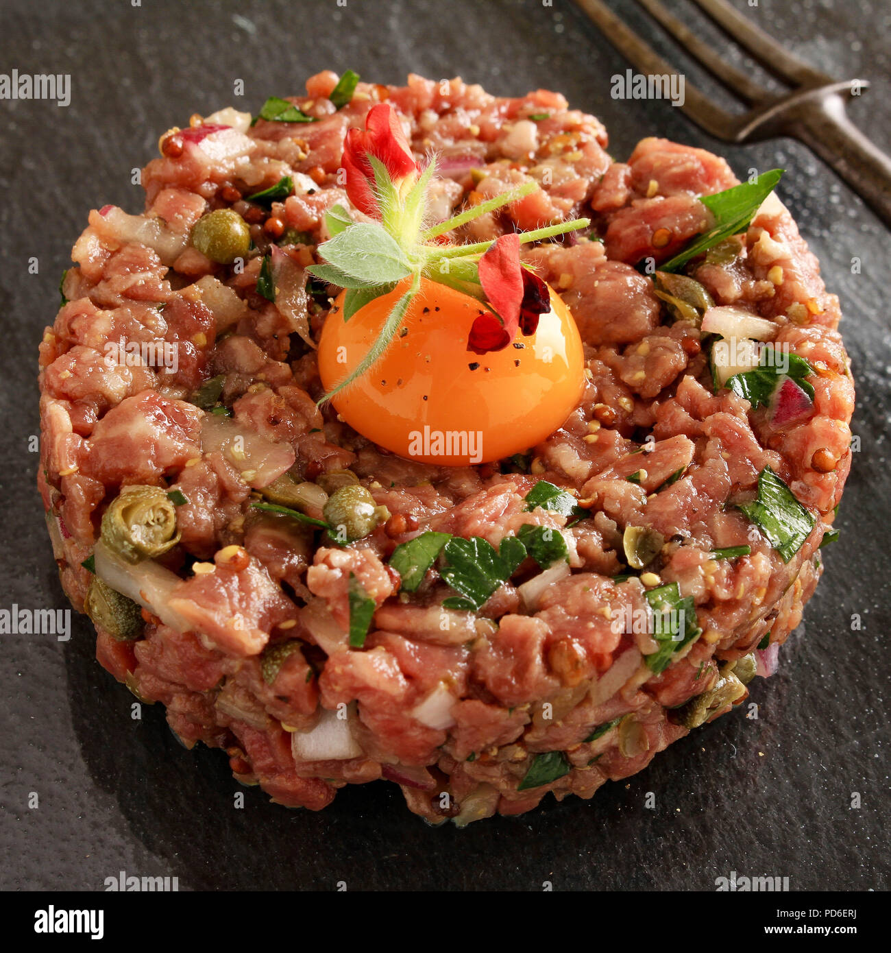 traditional steak tartar with quail egg Stock Photo Alamy