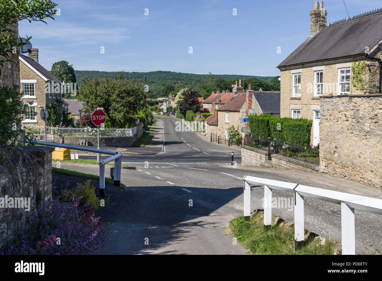 Crossroads in the pretty village of Coxwold, North Yorkshire, UK Stock Photo