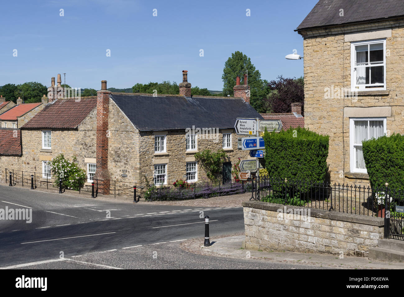 Crossroads in the pretty village of Coxwold, North Yorkshire, UK Stock Photo