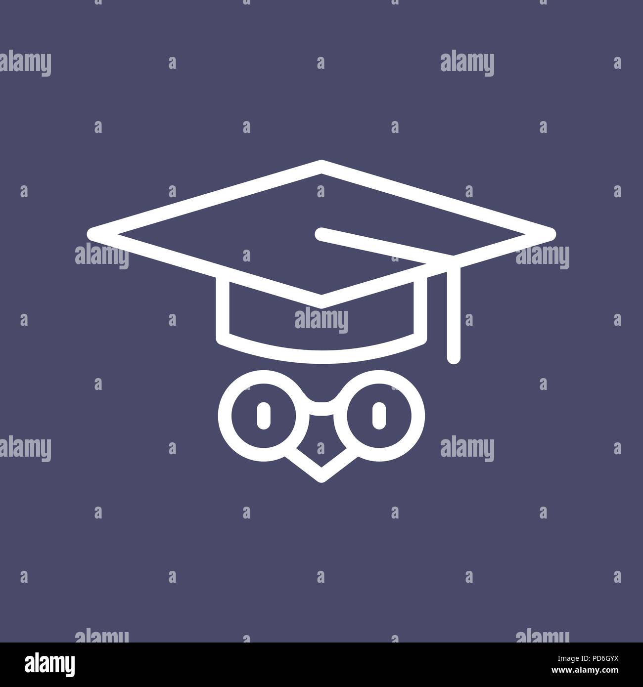 Studying owl icon simple flat style outline illustration. Stock Vector
