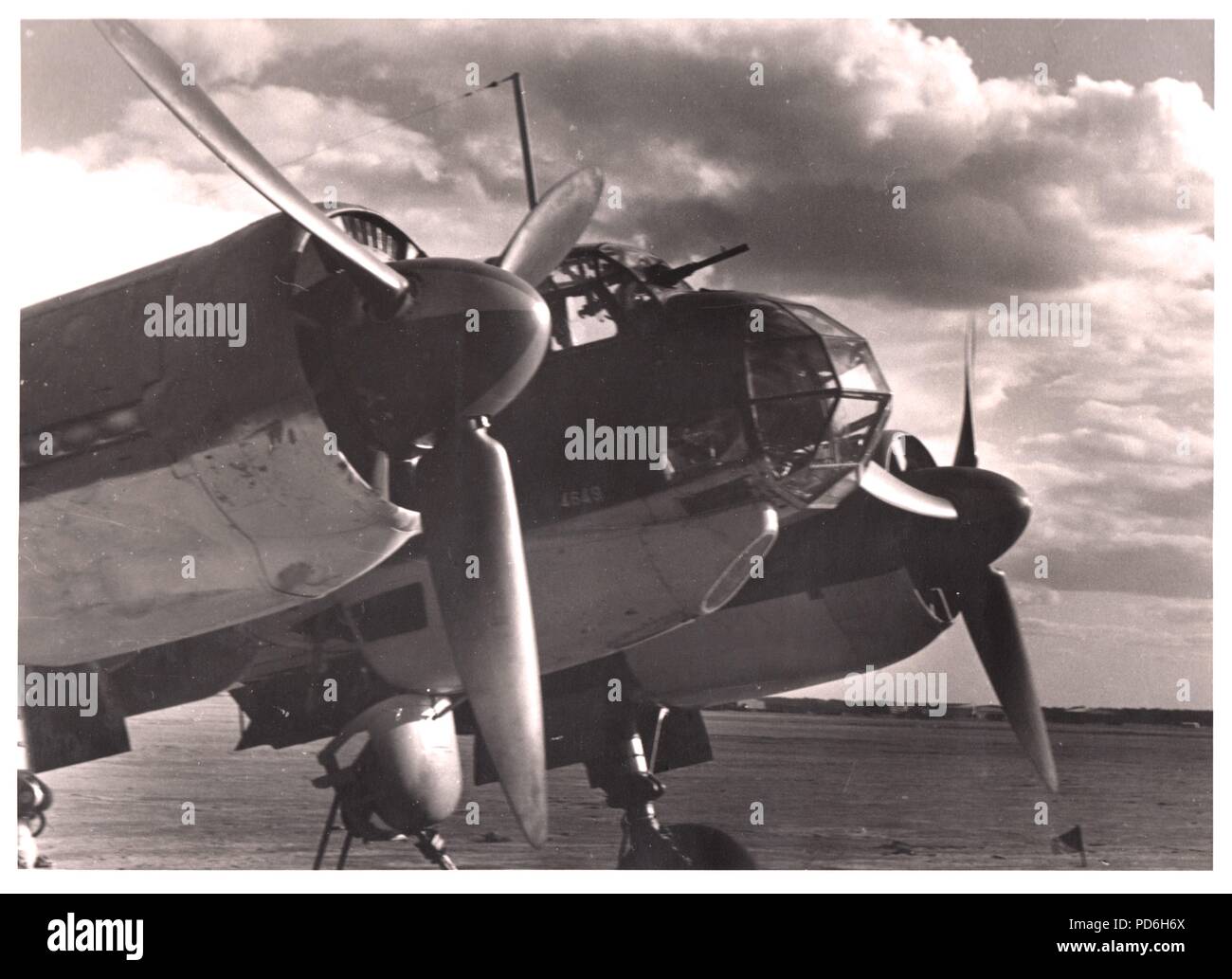 Image from the photo album of Oberleutnant Oscar Müller of  Kampfgeschwader 1: A Junkers Ju88A-4 (Werk Nr. 4649) of 5./KG 1 sits armed and loaded on a Russian airfield, ready for its next mission. Stock Photo