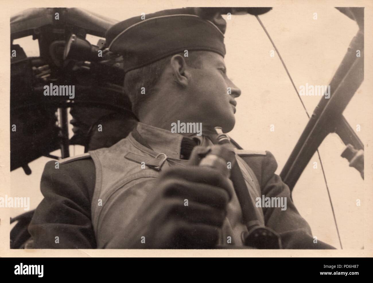 Image from the photo album of Oberleutnant Oscar Müller of  Kampfgeschwader 1: Oscar Müller of 5./KG 1 at the controls of a Junkers Ju 88. Stock Photo