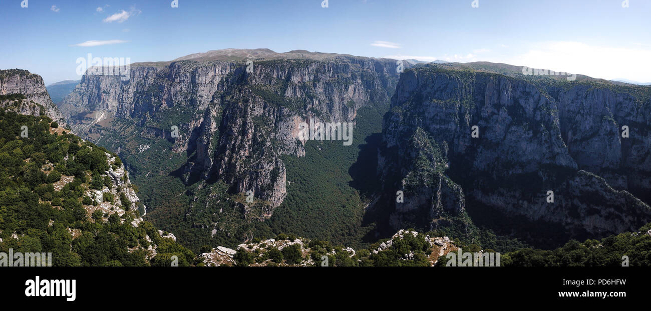 The Vikos Gorge in northern Greece is listed as the deepest gorge in the world by the Guinness Book of Records. Stock Photo
