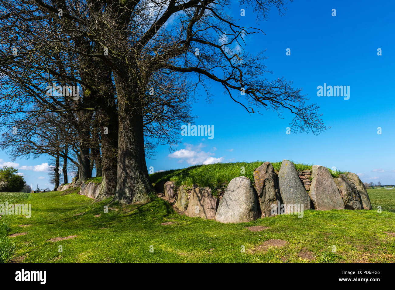 Burial site, stone age, about 2500 BC, passage tomb, archaeological monument, Karlsminde, Waabs, Schwansen, Schleswig-Holstein, Germany, Europe Stock Photo