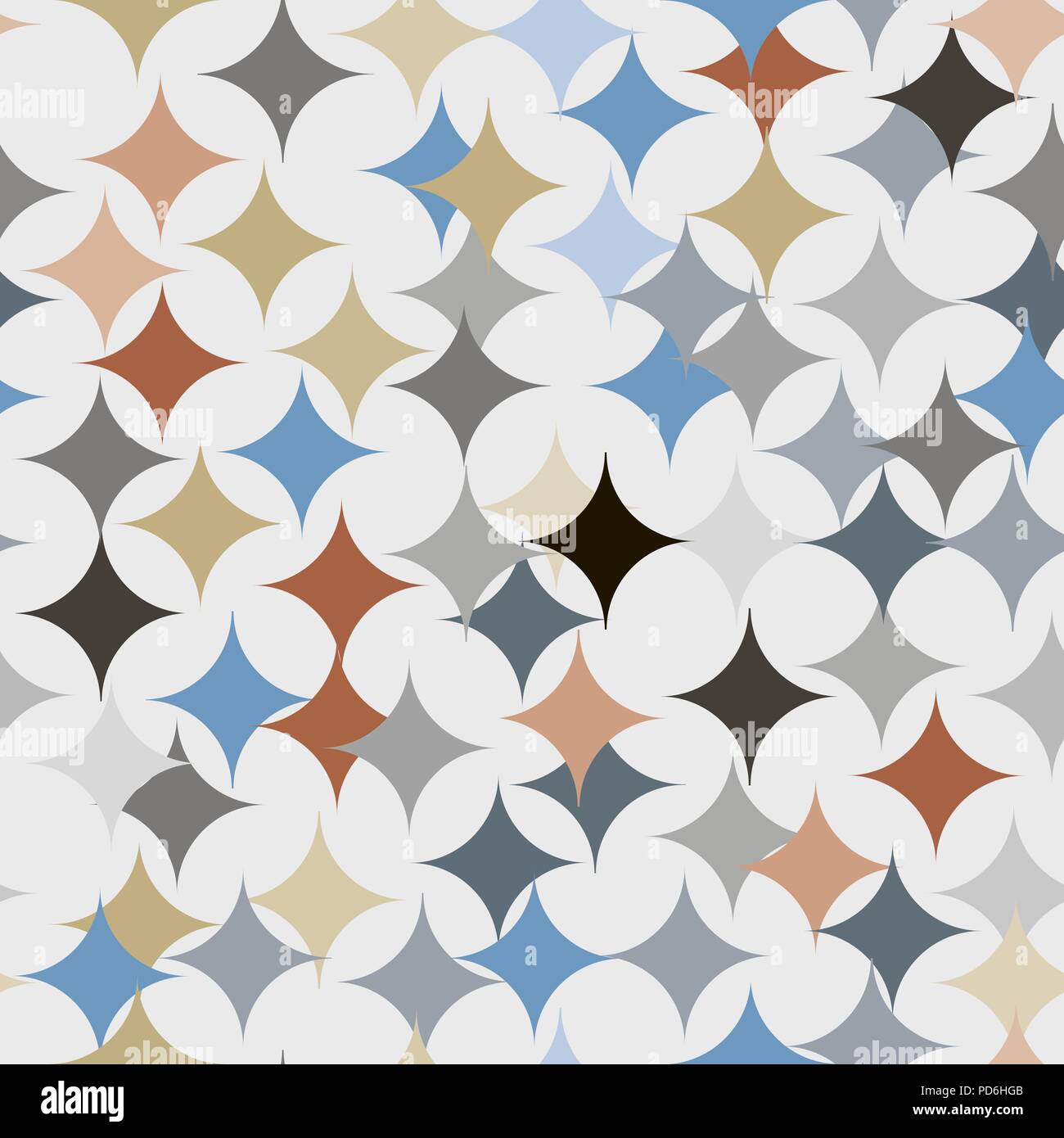 Abstract vector seamless retro tile pattern with geometric rouns retro colourful texture Stock Vector