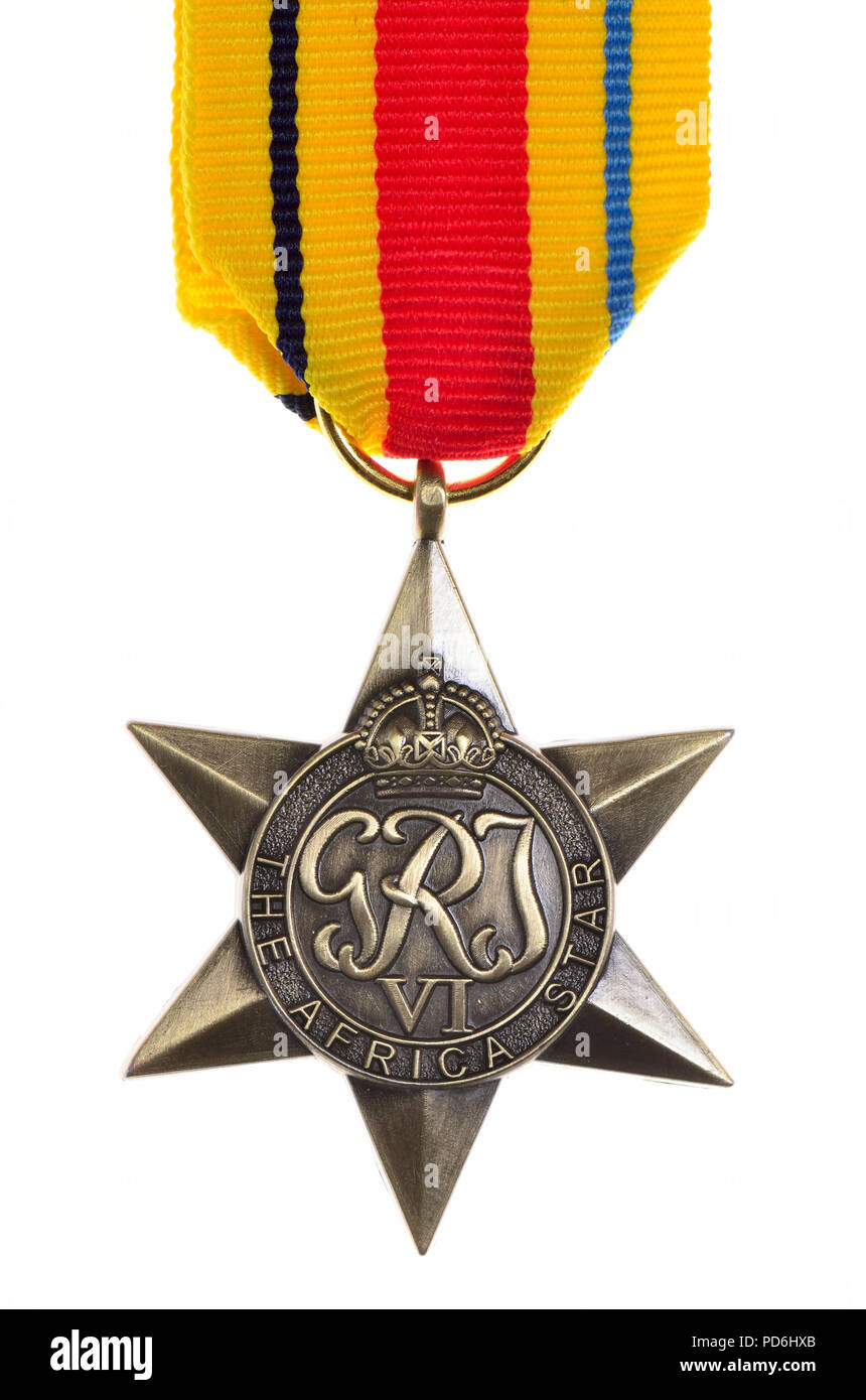 The Africa Star - Second World War medal instituted by the United Kingdom on 8 July 1943 for subjects of the British Commonwealth who served in the..... Stock Photo