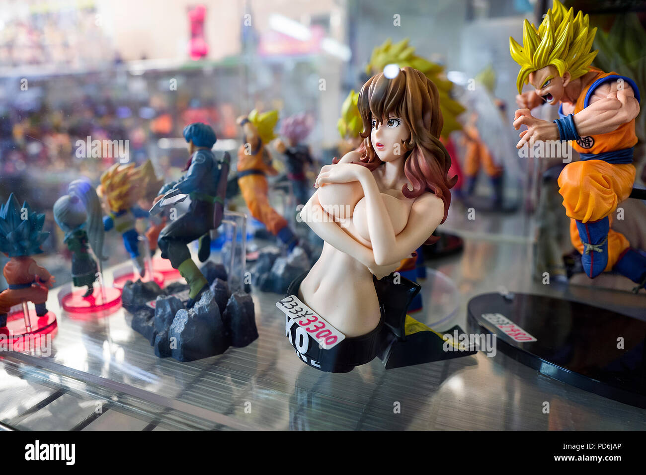 Japan, Honshu island, Kanto, Tokyo, manga's figurines in a storefront. Stock Photo