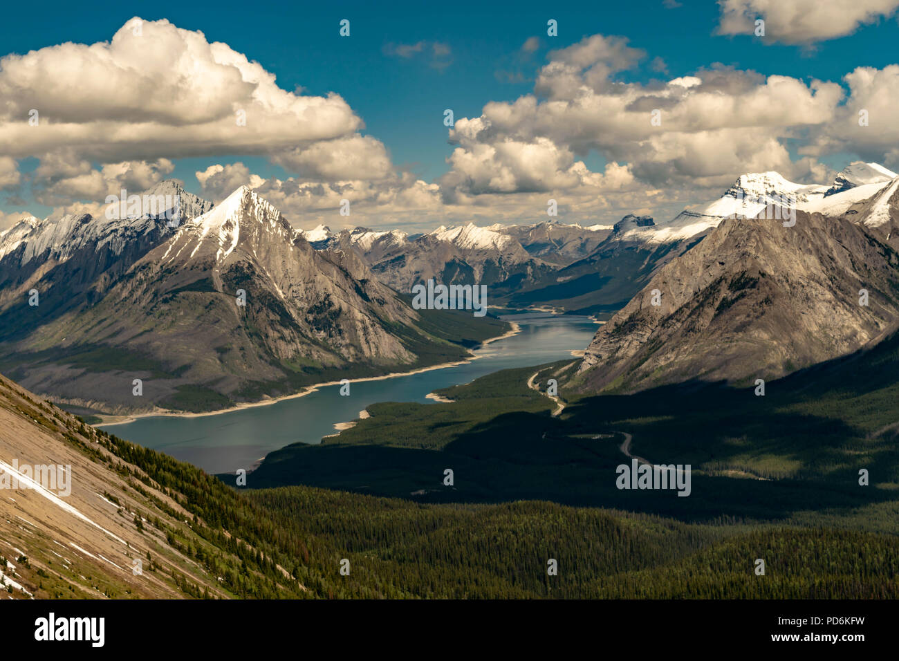 A view of Spray Lakes Reservoir from the top of Tent Ridge in