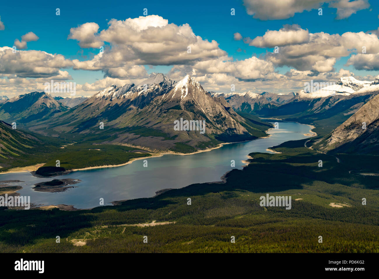 A view of Spray Lakes Reservoir from the top of Tent Ridge in Kananaskis County, Alberta Stock Photo