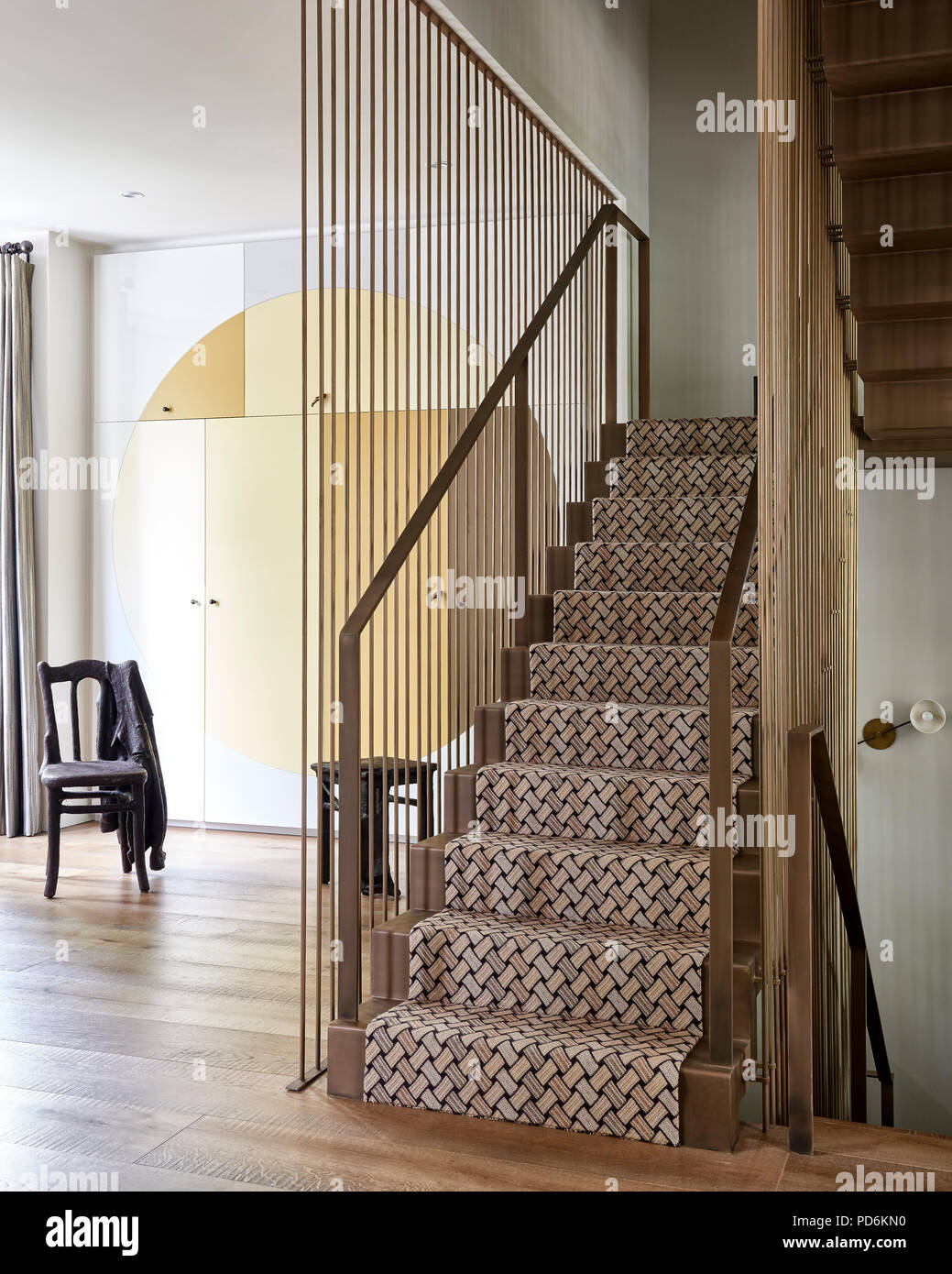 Latticed Carpet With Metallic Handrail And Banisters And Concealed