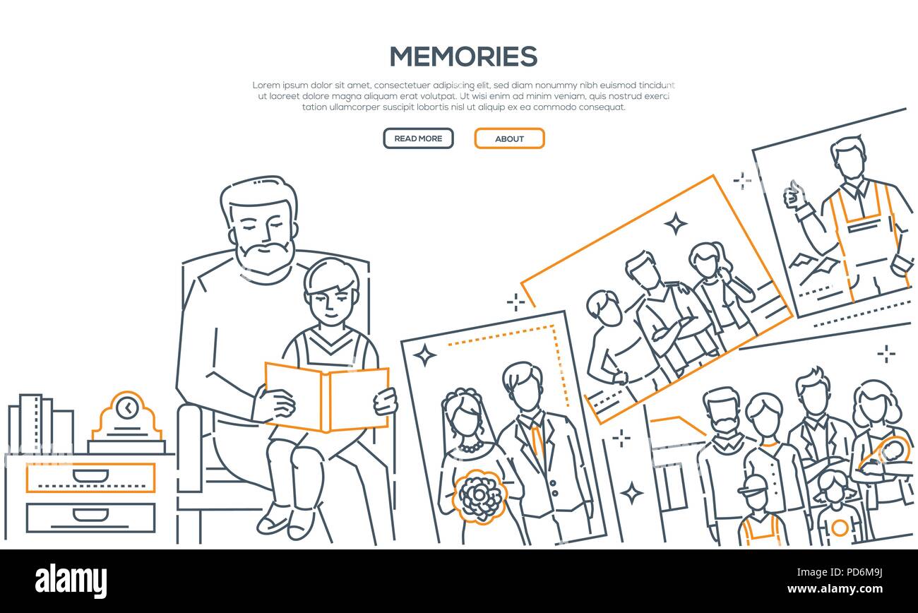 Memories - line design style banner Stock Vector