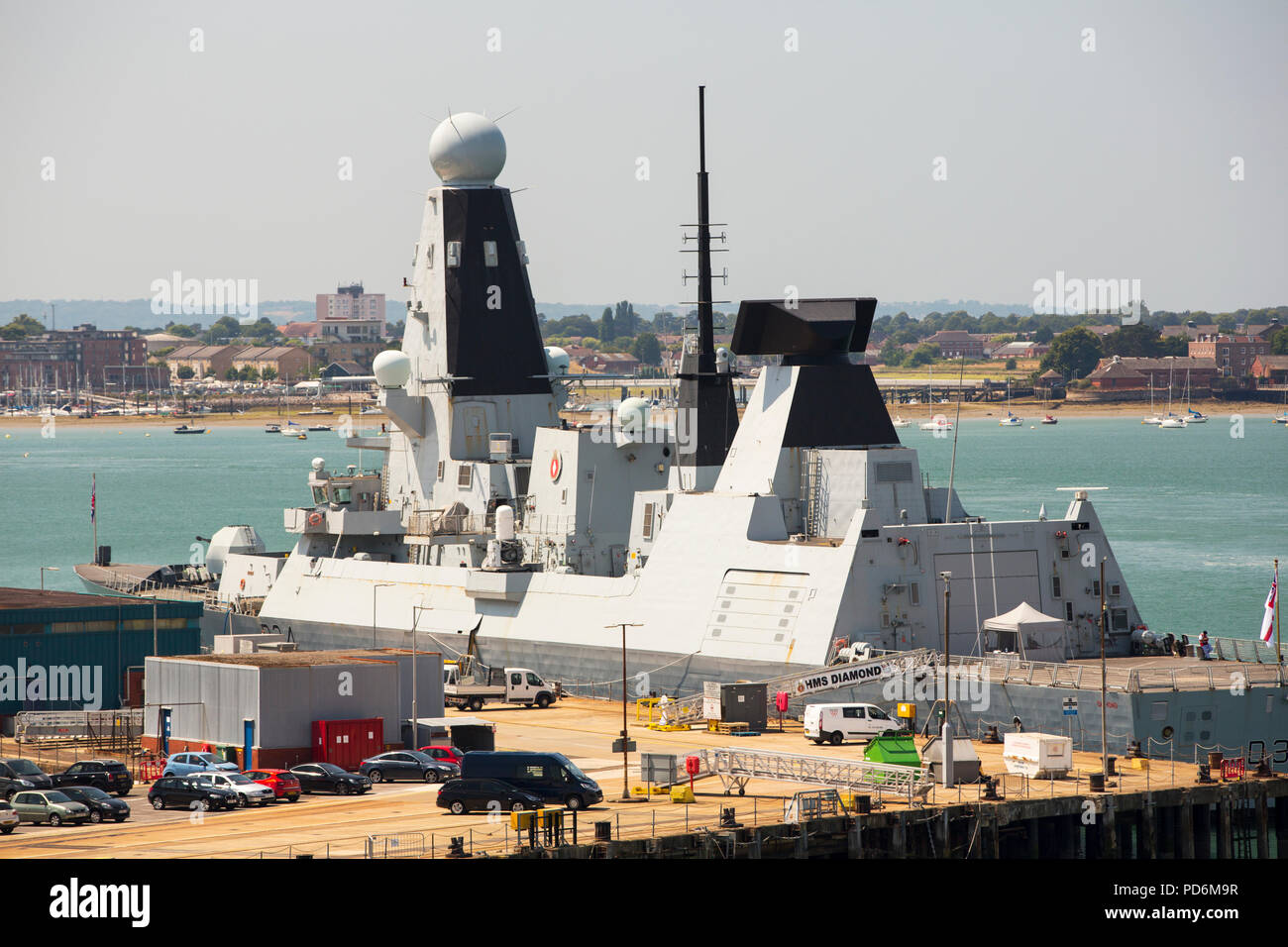 HMS Diamond in Portsmouth Naval docks, an air defence destroyer, Stock Photo