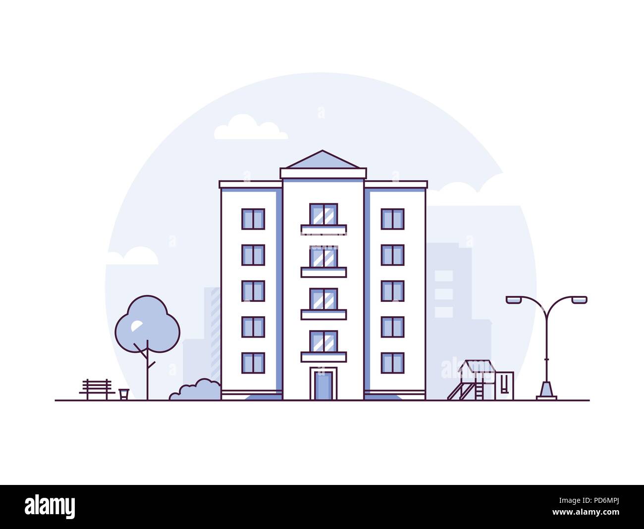 Urban landscape - modern thin line design style vector illustration ...