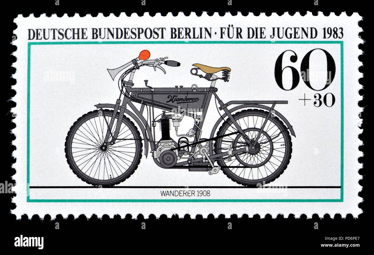 German postage stamp (Berlin: 1983) : Wanderer V-Twin motorbike (1908) Stock Photo