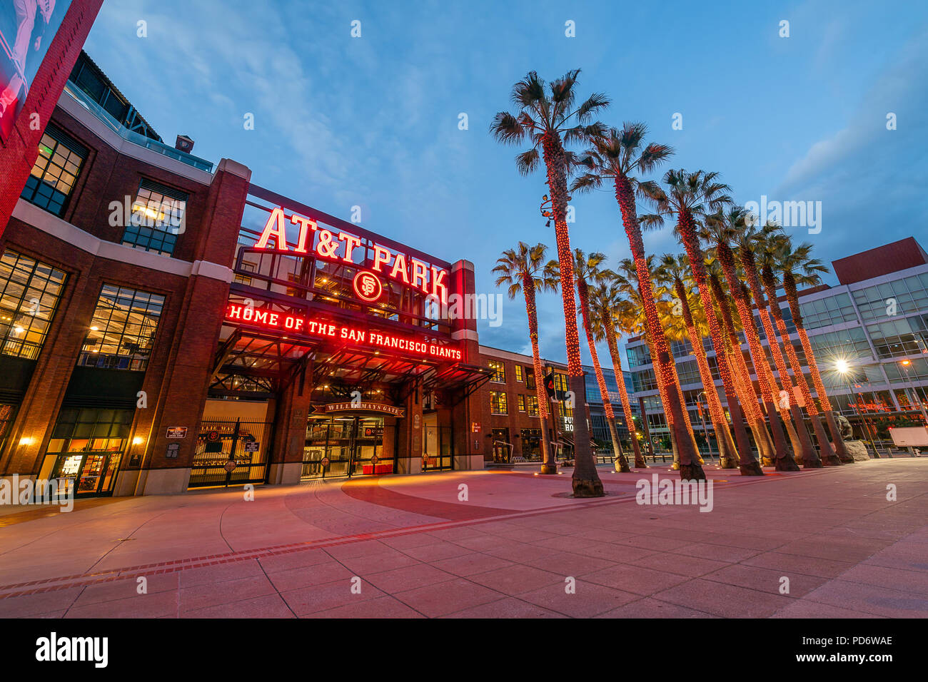 AT&T Park during the morning's blue hour Stock Photo