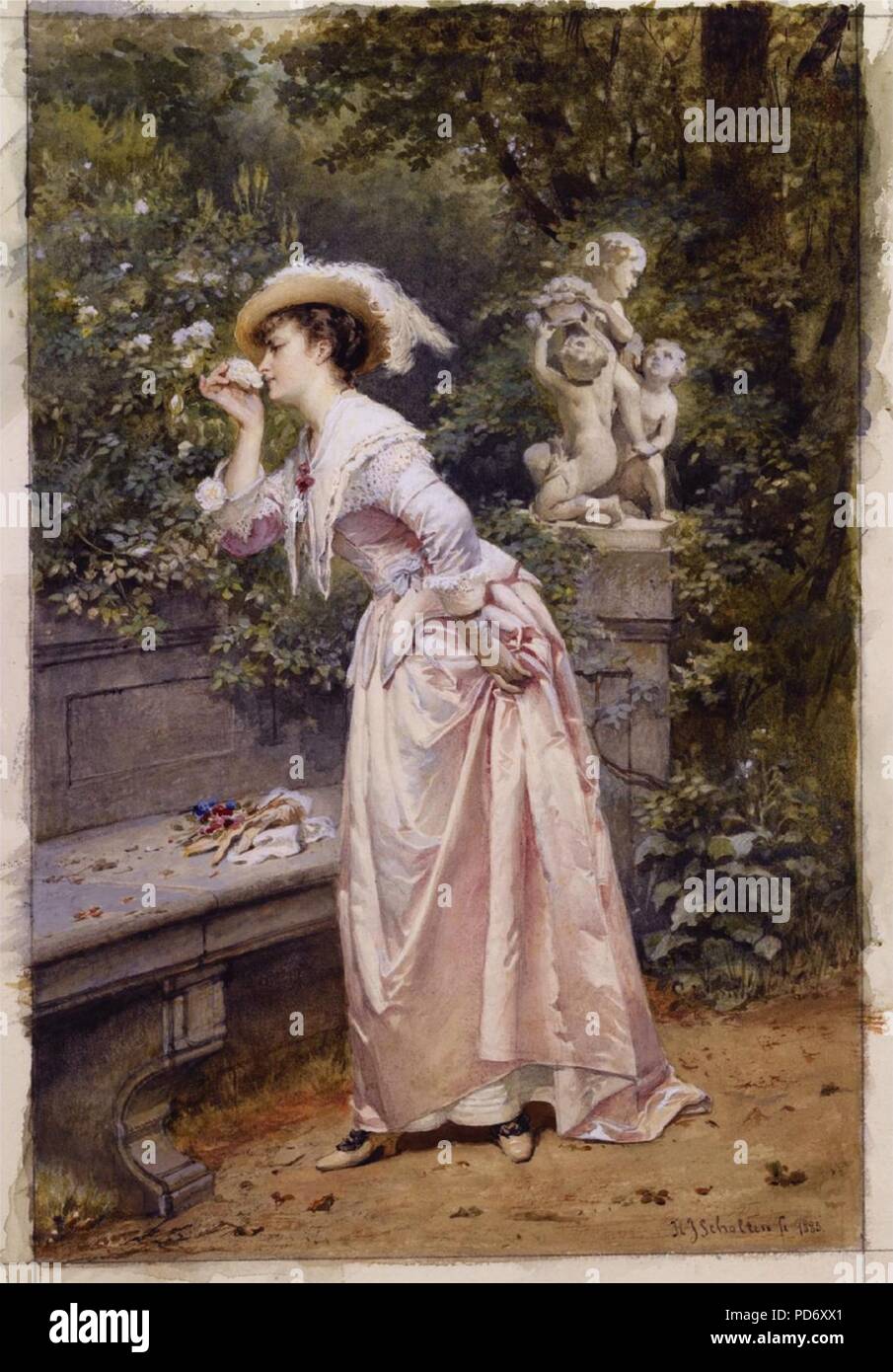 An elegant lady smelling roses by Hendrik Jacobus Scholten (1824-1907 ...