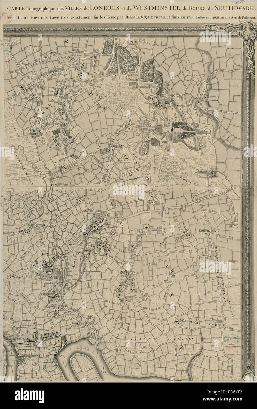An Exact Survey of the citys of London Westminster ye Borough of Southwark and the Country near ten miles round (3 of 6). Stock Photo
