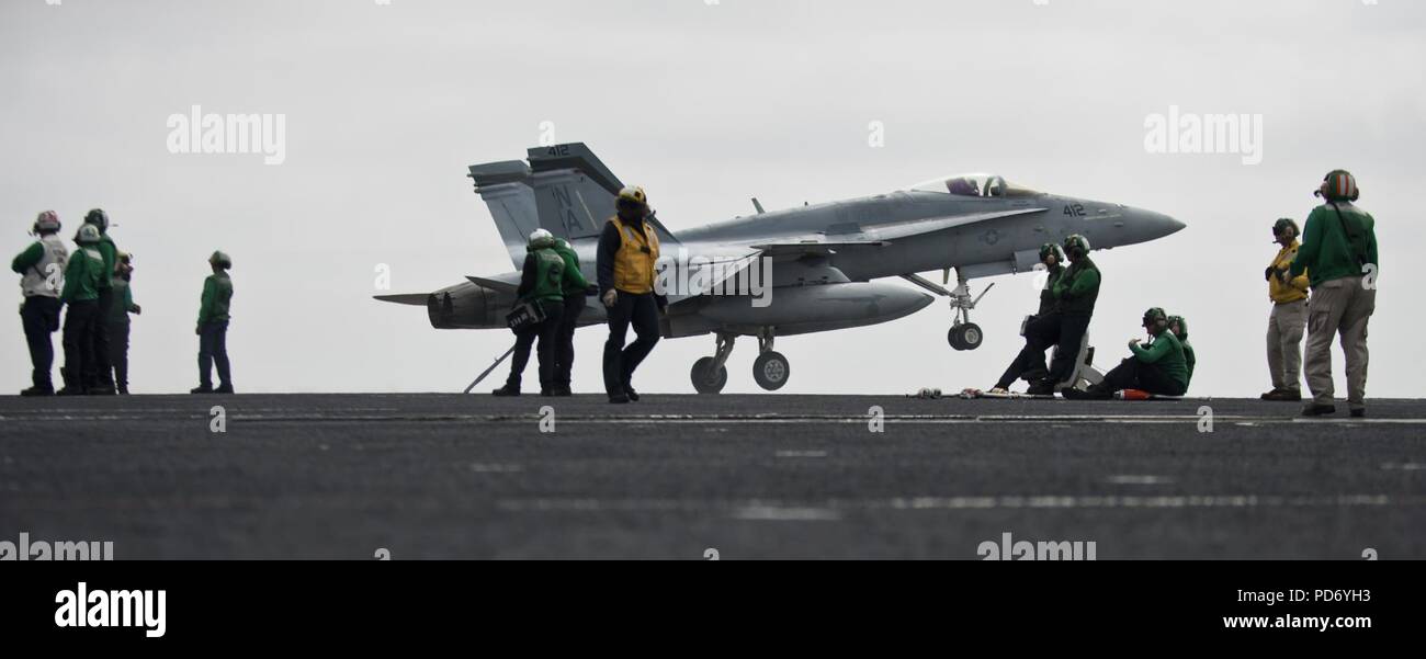 An F A-18C performs touch-and-go aboard USS Carl Vinson. (8720064739). Stock Photo