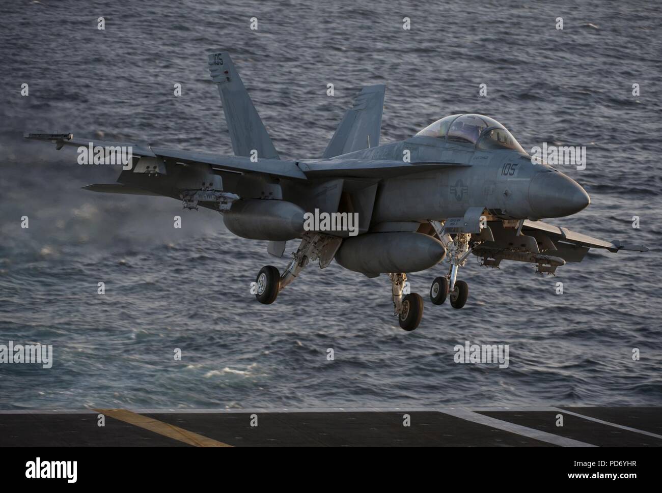 An F A-18F Super Hornet lands on deck. (6466286227). Stock Photo