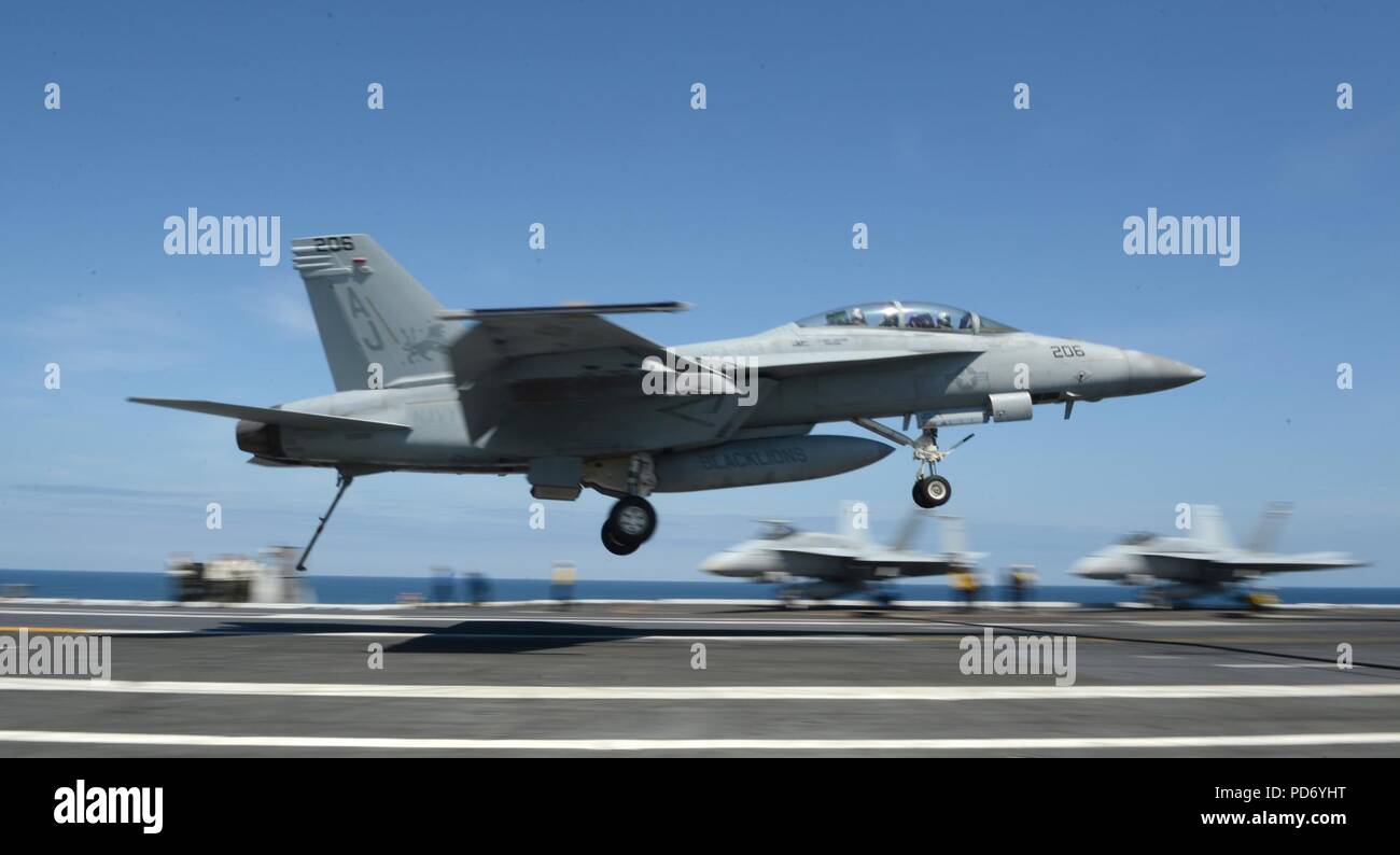 An F A-18F Super Hornet lands. (8674752721). Stock Photo