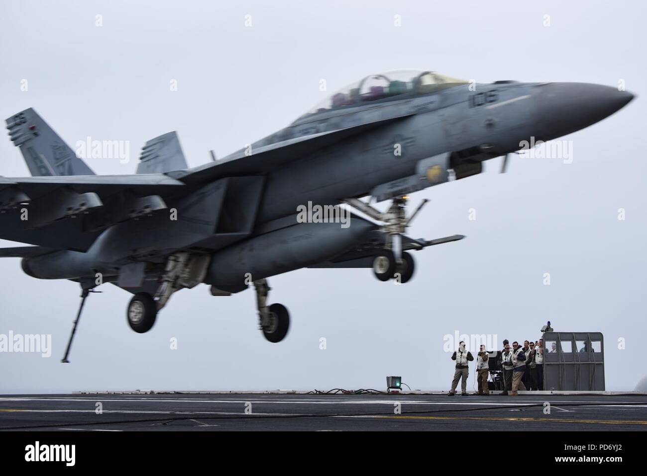 An F A-18F Super Hornet prepares to land on the flight deck. (39888826660). Stock Photo